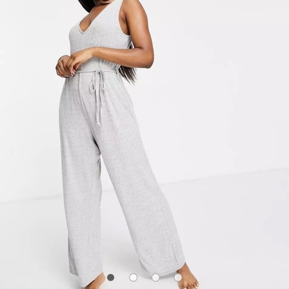 ASOS DESIGN light gray mix & match lounge super soft rib jumpsuit - Picture 1 of 4